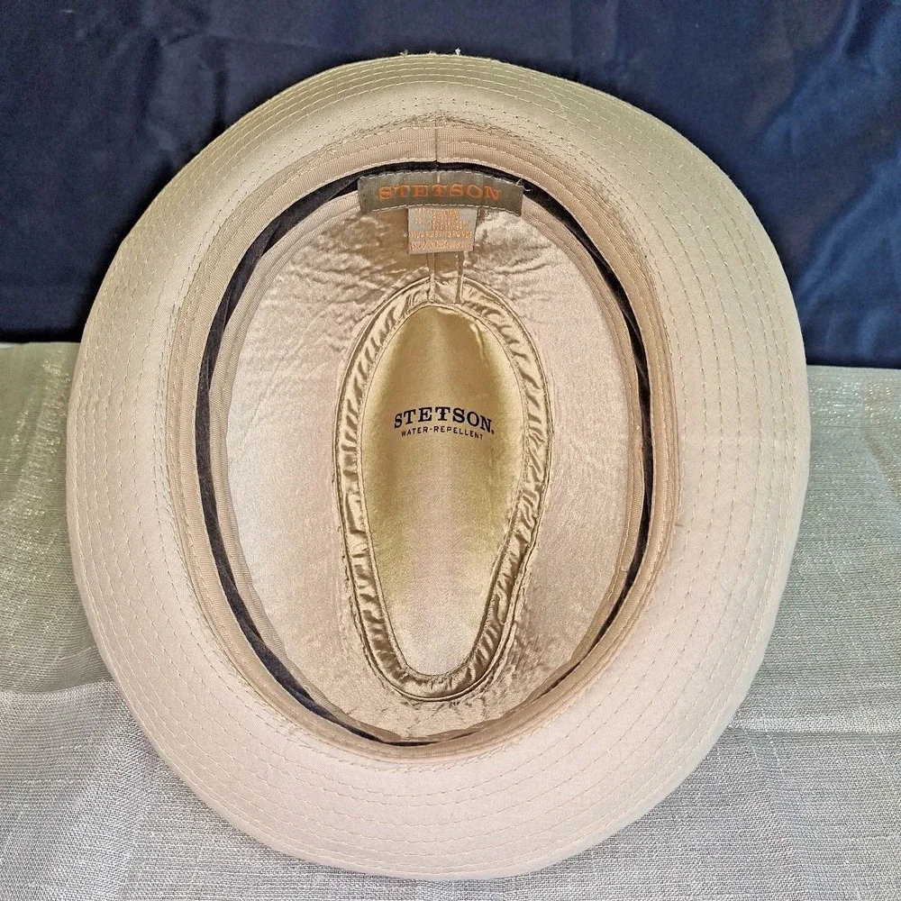 Genuine STETSON Tan Canvas Fedora Safari Hat Extra Large Water Repellent Cotton